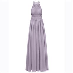 Women's Gray Sleeveless Halter Pearl Beaded Ruched Bridesmaid Prom Evening Gowns N15864