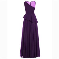 Women's Purple Sleeveless Round Neck Pleated Asymmetric Prom Evening Gowns N15867