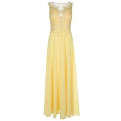 Women's Yellow Illusion Round Neck Sleeveless Appliques Evening Gowns N15876