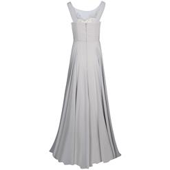 Women's Grey Round Neck Sleeveless Appliques Ankle-length Prom Gowns N15879