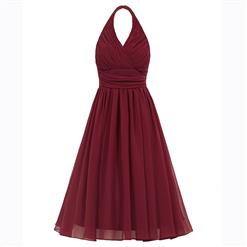 Women's Halter Draped Ruched Knee-Length Chiffon Prom Bridesmaid Party Dress N15889