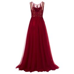 Women's Wine Red Sleeveless Backless Appliques Bridesmaid Dress Prom Evening Gowns N15900