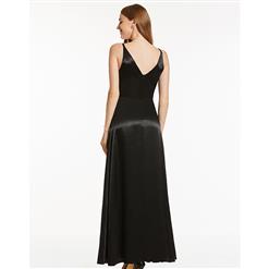 Women's Black Sleeveless V Neck Bridesmaid Dress Long Prom Evening Gowns N15902