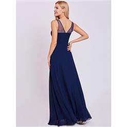 Women's Dark-Blue Ruffled Sweetheart Neck Sleeveless Appliques Evening Gowns N15911