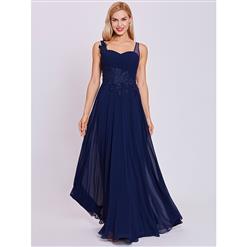 Sexy Evening Gowns, Floor-Length Evening Gowns, Blue Sweetheart Neck Prom Gowns, Blue Sleeveless Bridesmaid Dress, Chiffon Evening Dresses, Appliques Evening Gowns, Wedding Guest Dress, #N15911