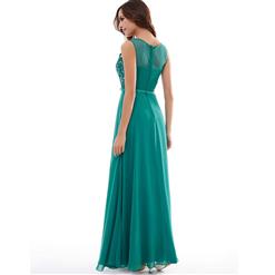 Women's Sleeveless V Neck Appliques Beaded Long Prom Evening Gowns N15916