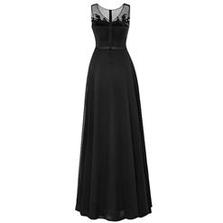 Women's Black Sleeveless V Neck Appliques Beaded Long Prom Evening Gowns N15917