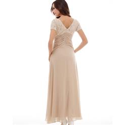 Women's Short Sleeve V Neck Pleated Maxi Bridesmaid Prom Evening Gowns N15920