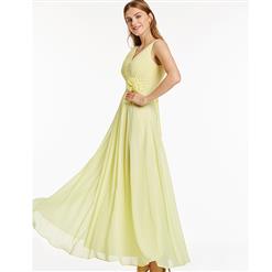 Women's Sleeveless V Neck Pleated Lace-up Bridesmaid Dress Prom Evening Gowns N15925