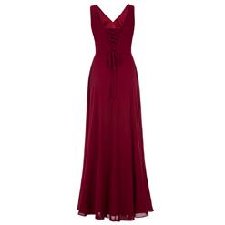 Women's Sleeveless V Neck Pleated Lace-up Bridesmaid Dress Prom Evening Gowns N15928