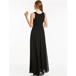 Women's Black Sleeveless V Neck Pleated Beading Prom Evening Gowns N15940
