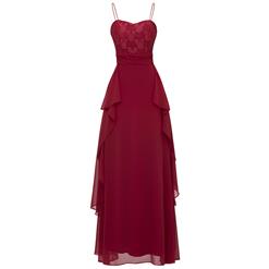 Women's Wine Red Spaghetti Strap Sweetheart Ruffle Falbala Prom Evening Gowns N15942