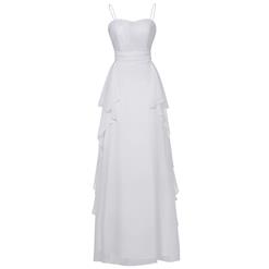 Women's White Spaghetti Strap Sweetheart Ruffle Falbala Prom Evening Gowns N15944