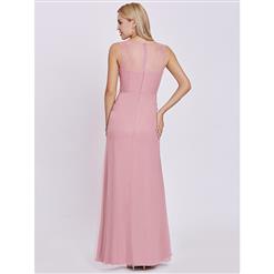 Women's Pink Scoop Neck Sleeveless Appliques A-line Prom Gowns N15954