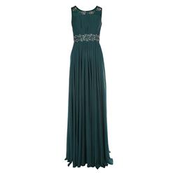Women's Sleeveless Beaded Appliques Draped Ruched Prom Evening Gowns N15959