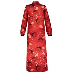 Women's Casual Red Floral Print Long Sleeve Lace-up Long Trench Coat N15977