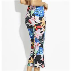 Women's Casual Retro Floral Print Elastic Wide Leg Pants N15989