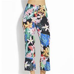 Fashion Long Print Pants for Women, Lace-up Wide Leg Pants, Retro Floral Print Pants, Women's Casual Holiday Long Pants, Elegant Print Full Length Pants, #N15989