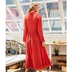Women's Fashion Casual High Slit Long Sleeve Pleated Pullover Maxi Dress N15994