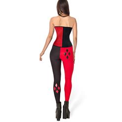 Sexy Black & Red Plastic Boned Corset Leggings Sets Superwomen Joker Miss Halloween Costume N16012