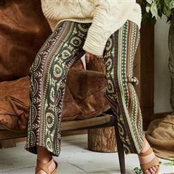 Fashion High Waist Pants for Women, Full Length Print Wide Leg Pants, Retro Geometric Print Wide Leg Pants, Women's Casual Holiday Print Pant, #N16014