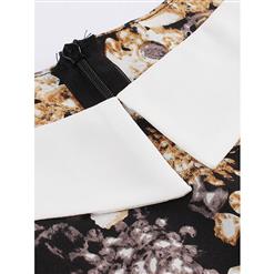 Women's Elegant Retro Half Sleeve Floral Print Lace-up Mid-Calf Dress N16015