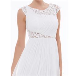 Women's Elegant White Round Collar Cap Sleeve Hollow A-Line Prom Evening Gowns N16040