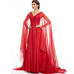 Women's Elegant Red Sleeveless V Neck Appliques A-Line Long Prom Evening Gowns N16047