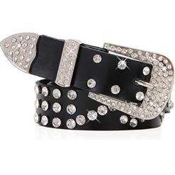 Women's Luxury Black Faux Leather Rhinestone Jeweled Studded Waist Belt N16048