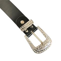 Women's Luxury Black Faux Leather Rhinestone Jeweled Studded Waist Belt N16048