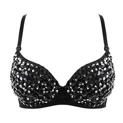 Sexy Women's Black Beaded Clubwear Underwire Bra Top N16143