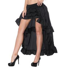 Women's Retro Black High Waist Ruffle Asymmetry High Low Dance Skirt N16172