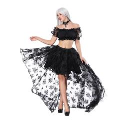 Women's Sexy Off Shoulder Ruffled Crop Top with High Waist Elastic High Low Skirt Sets N16173
