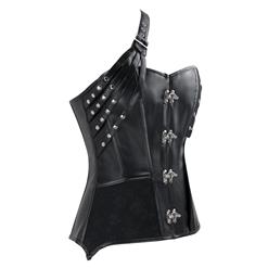 Women's Black Steampunk Floral Faux Leather Jacquard Splicing Plastic Boned Buckle Overbust Corset N16193