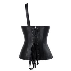 Women's Black Steampunk Floral Faux Leather Jacquard Splicing Plastic Boned Buckle Overbust Corset N16193