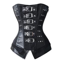 Steampunk Vintage Black Faux Leather Buckles Bustier Corset with Zipper N16209