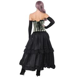 Women's Gothic Silver Floral Jacquard Strapless Overbust Corset High-low Skirt Set N16233