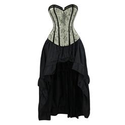 Women's Gothic Silver Floral Jacquard Strapless Overbust Corset High-low Skirt Set N16233