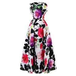 Women's Vintage Floral Print Appliques Long Prom Gowns Evening Dress N16275