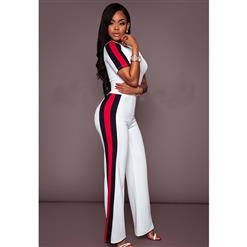 Women's Casual White Sport Suit Short Sleeve Crop Top Wide Leg Pants Suit N16292