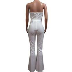 Women's Sexy White Strapless Bosycon Stripe High Waist Bellbottoms Jumpsuit N16296