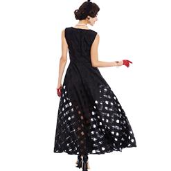 Women's Sleeveless Round Neck High Waist Plaid Organza A-Line Maxi Dress N16312