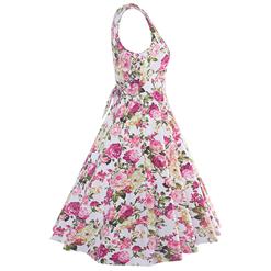 Women's Casual Sleeveless Round Neck Flower Print A-Line Midi Day Dress N16313