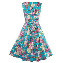 Women's Casual Sleeveless Round Neck Floral Print A-Line Midi Day Dress N16314
