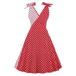 Women's Casual Retro Polka Dot Sleeveless V Neck A-Line Midi Day Dress N16316