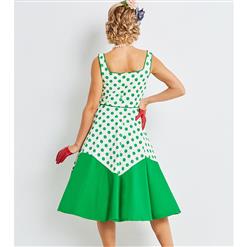 Women's Retro Polka Dot Sleeveless Square Neck A-Line Midi Day Dress N16317