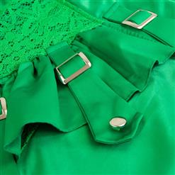 Women's Vintage Gothic Punk Green Asymmetry Lace Patchwork Slim Fit Skirt N16356