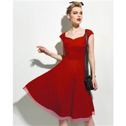 Spring Garden Party Swing Dress, Summer Day Dress Red, Vintage Casual Retro Dress, Cotton Vintage Tea Dress, Rockabilly Swing Dress, Women's Vintage Party Dress, #N16359