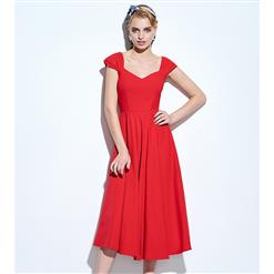 Spring Garden Party Swing Dress, Summer Day Dress Red, Vintage Casual Retro Dress, Cotton Vintage Tea Dress, Rockabilly Swing Dress, Women's Vintage Party Dress, #N16362