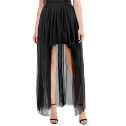 Vintage Asymmetry Tulle Skirt, Black High Waist High Low Skirt, Sexy Black Gauze Skirt for Women, Fashion Party Costume Skirt, Halloween Costume Skirt, Retro Plain Tulle High Low Skirt, #N16365